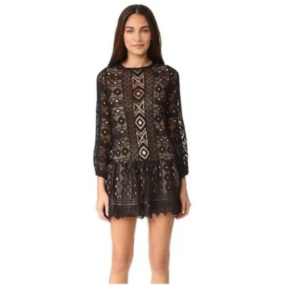 JEN’S PIRATE BOOTY Free People “Echo” black lace boho crochet open back dress S